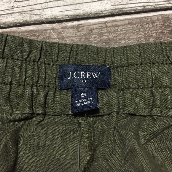 J Crew Linen Cotton Drawstring Pants Women’s 6 Olive Green Cuffed Pockets - Picture 7 of 11